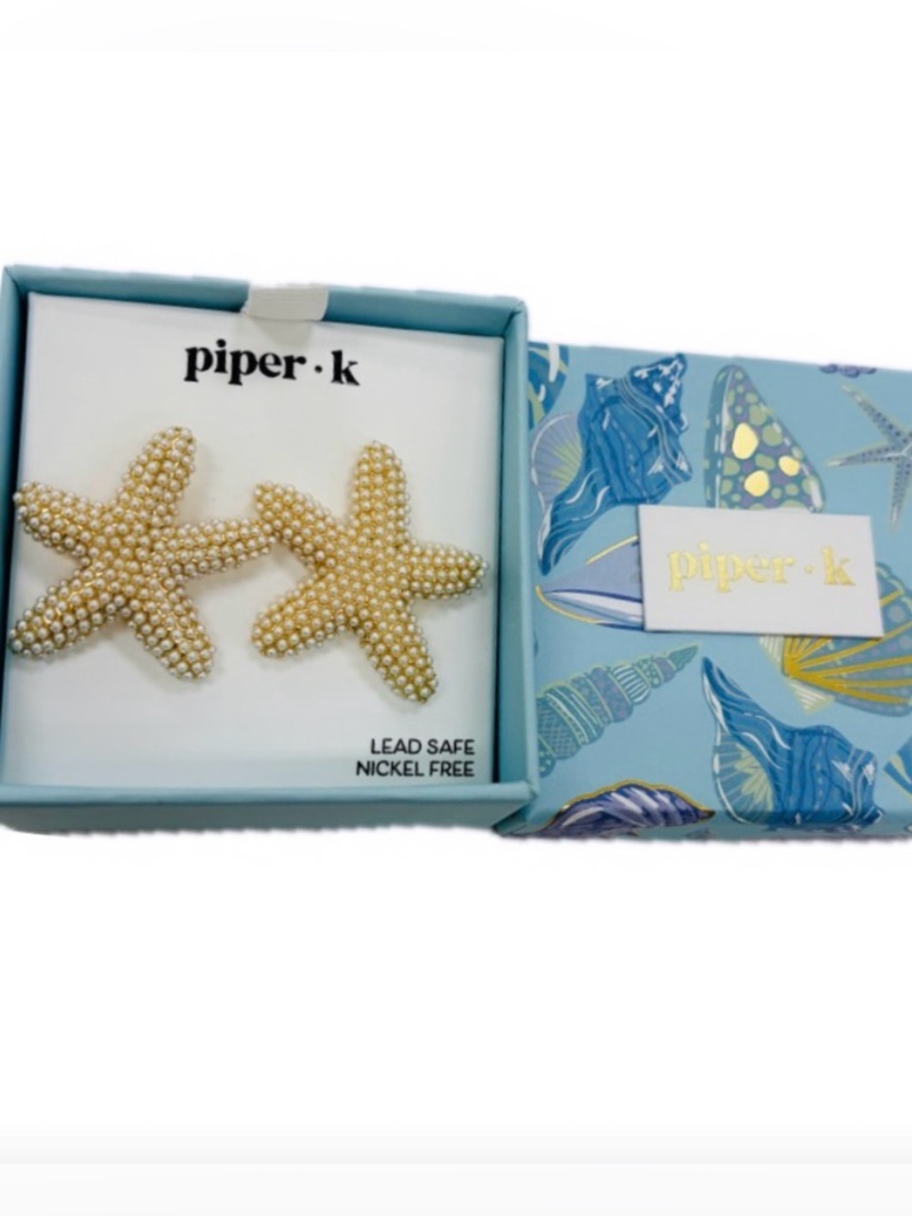 NWT ⚜️🌟⚜️ Piper K Starfish Gold Tone Stud Earrings with Pearls